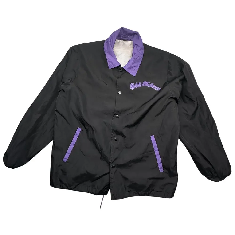 Odd Future Coach Jacket Mens Large Snap Button Lined Purple Black Windbreaker